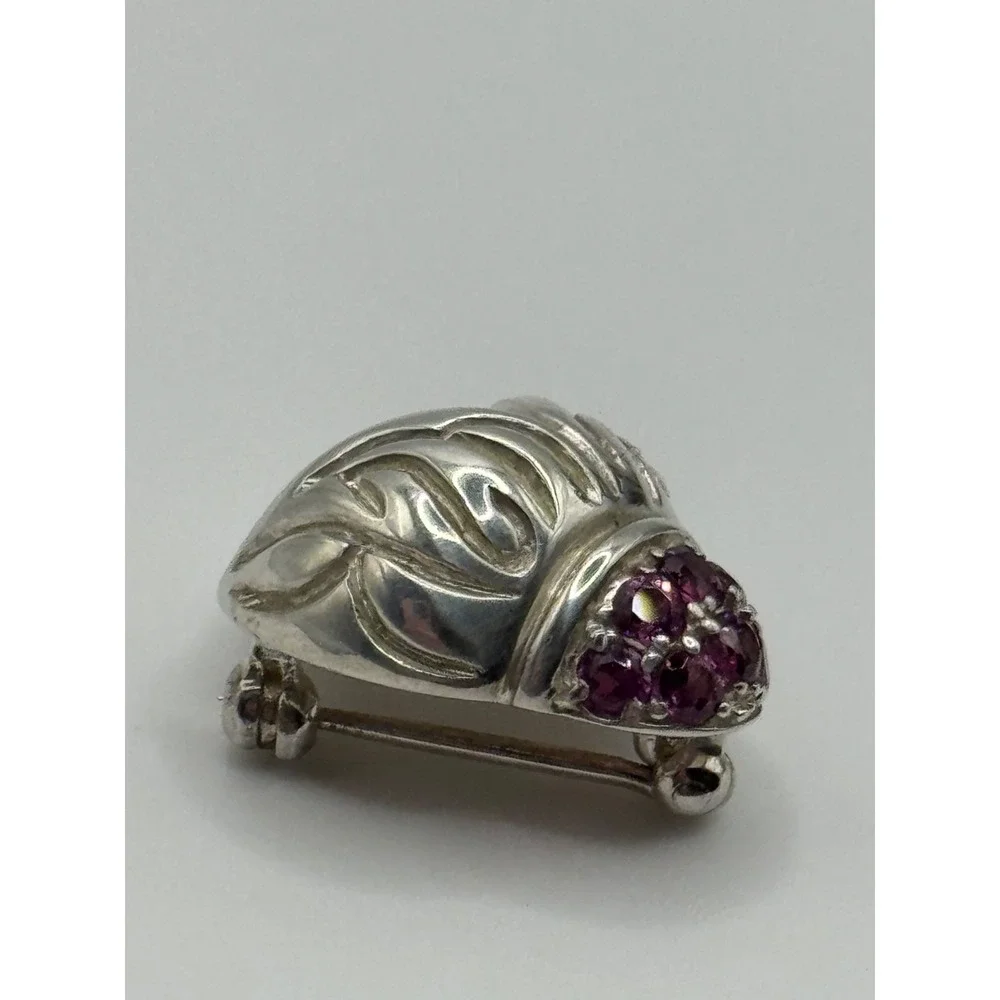 Judith Ripka Sterling Silver Pink Stone Ladybug Acorn‎ Brooch Pin